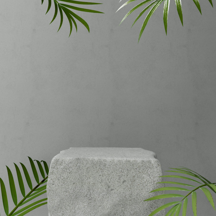 A concrete block with a green plant on top of it