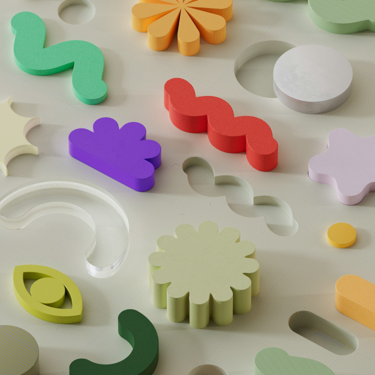 A group of colorful puzzle pieces