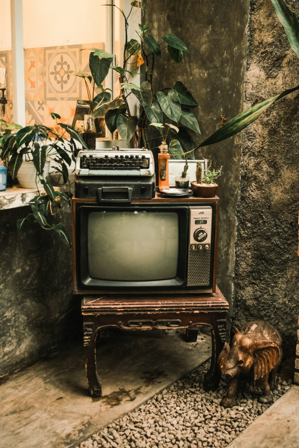 A small television on a stand