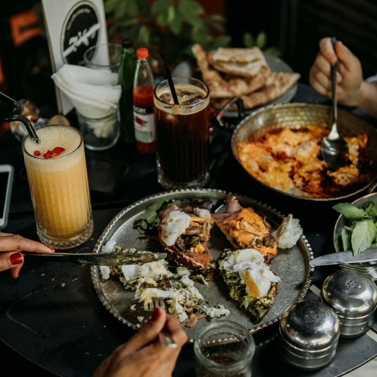 A table with food and drinks on it