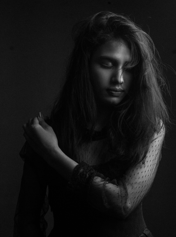 A womans portrait in grayscale