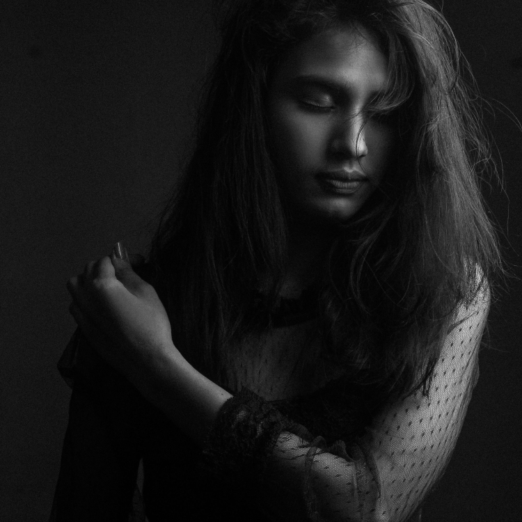 A womans portrait in grayscale