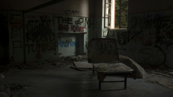 Black wooden chair on abandoned room