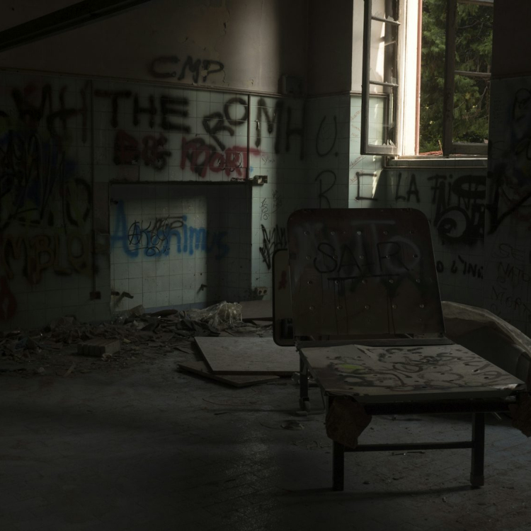 Black wooden chair on abandoned room