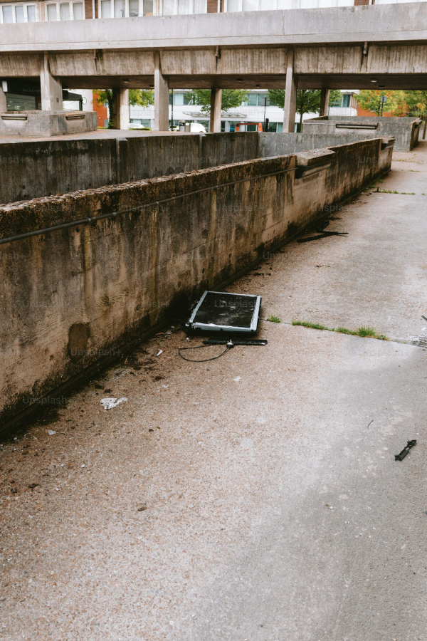 Concrete architecture and debris are shown