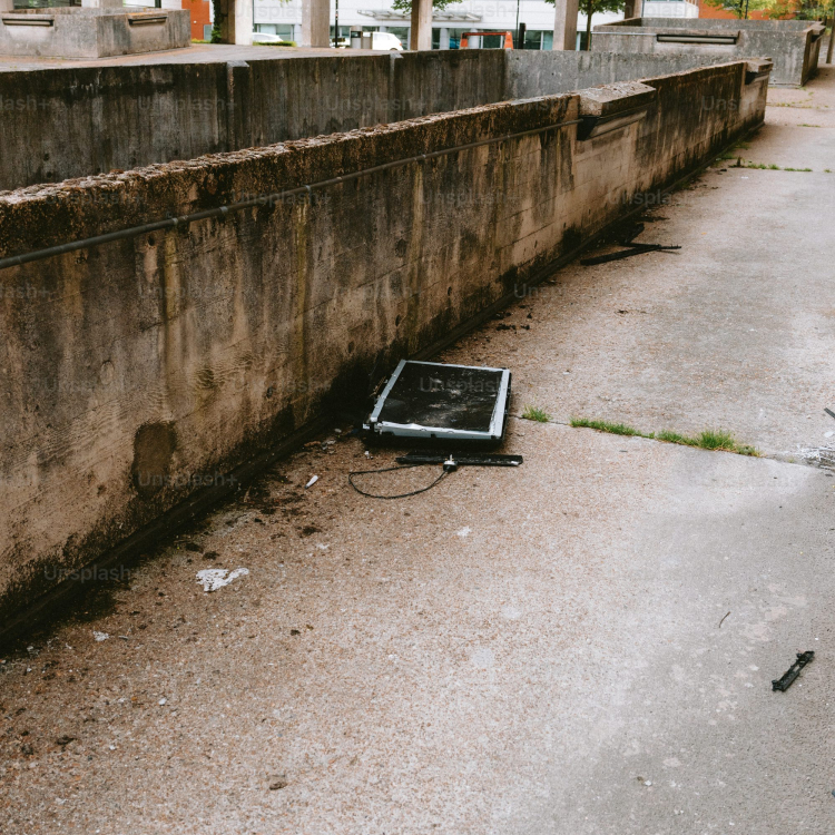 Concrete architecture and debris are shown