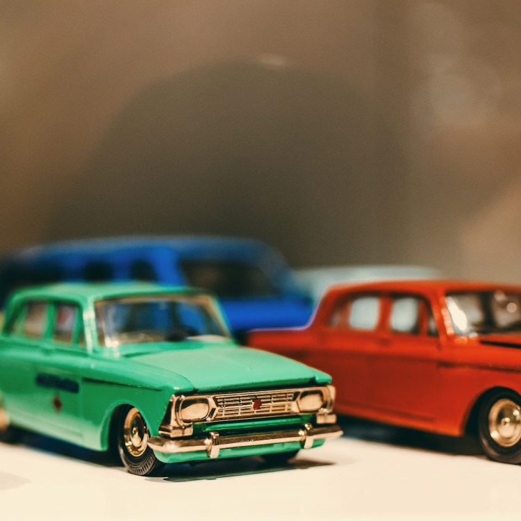 Model toy cars in assorted colors