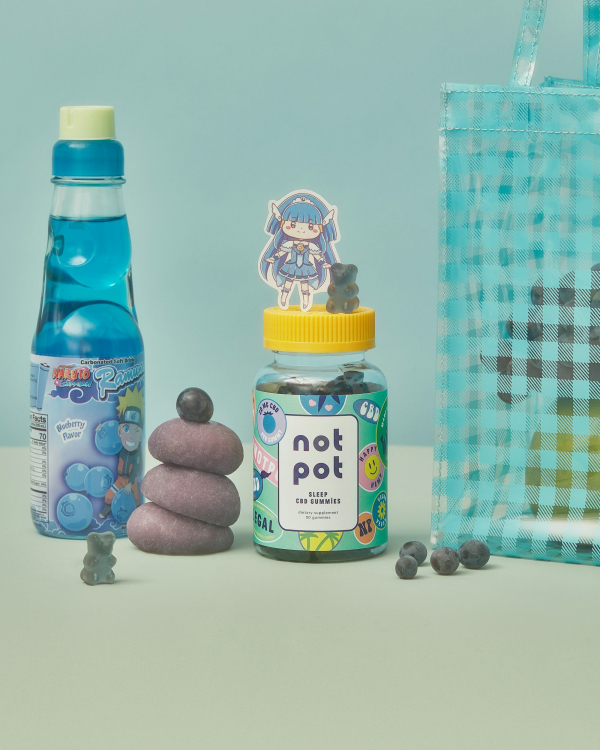 Two blue and yellow plastic bottles