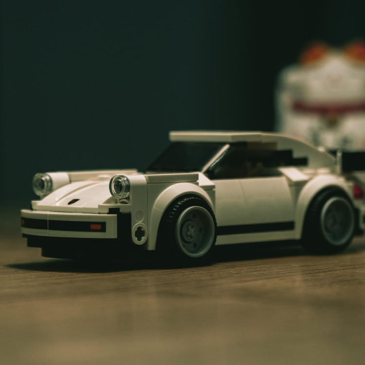 White and black coupe scale model
